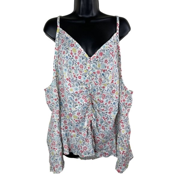 Sonoma Tops - Sonoma Tank Top Womens Plus Size 3X White Floral Shirred Front Rayon NWOT V Neck
